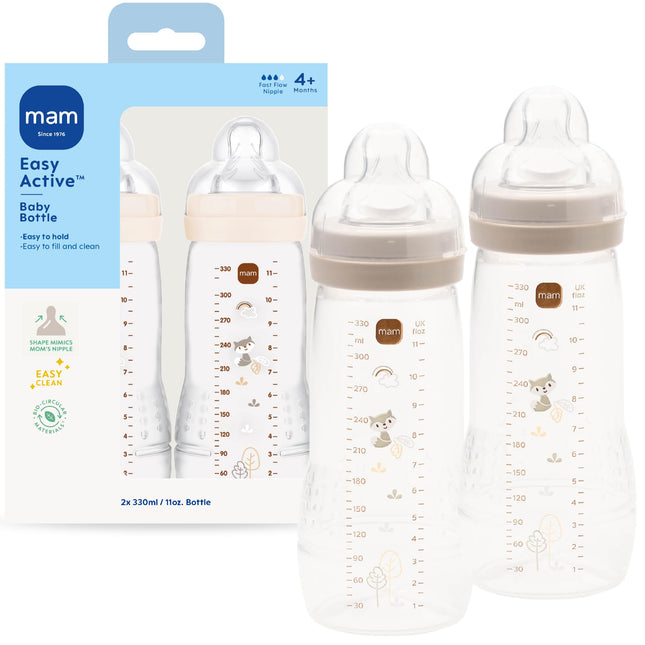 MAM Baby Bottle, Green, 11 Ounce, 2-Count (Designs