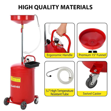 Garvee 20 Gallon Waste Oil Drain Tank, Portable Oil Drain Container, Air Operated Drainer, Fluid Fuel Transfer Drainage, Adjustable Funnel Height with Wheel &15'' Premium Bowl and a Toolbox