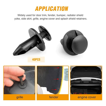 GOOACC 40PCS Nylon Bumper Fastener Rivet Clips 8mm for GM 21030249 Ford N807389S & Chrysler 6503598 Automotive Assembly Expansion Screws Kit