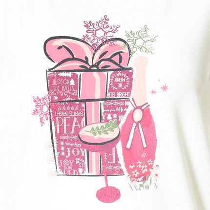 HUE Womens Sleep and Lounge Pajama Separates, Christmas and Holiday Collection, Egret Giving Spirits - Long Sleeve Crew Neck Tee, M