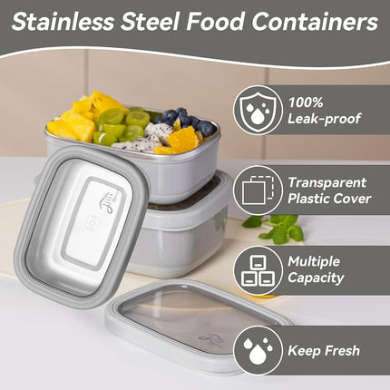 Lille Home Stainless Steel Food Containers with Lids, 47oz+30oz+16oz