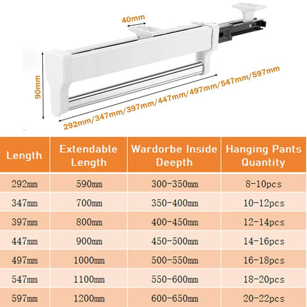 MAFAGE Extendable Clothes Rail for Pull-Out Hangers Adjustable Wardrobe Telescopic Clothes Rail 497 mm White