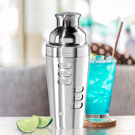 OGGI Dial A Drink Cocktail Shaker-23oz Stainless Steel Shaker, 8 Recipes, Stainless Steel Lid has Built in Strainer, Ideal Cocktail Mixer, Martini Shaker, Margarita Shaker & More, Stainless