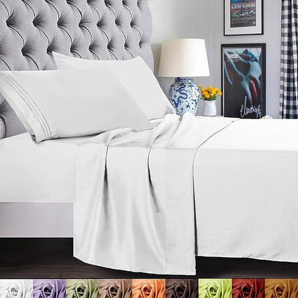 Elegant Comfort 1500 Premier Luxury Hotel Quality Super Soft Wrinkle Free and Fade Resistant 4-Piece Bed Sheet Set, Full, White