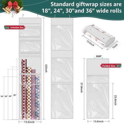 Hanging Wrapping Paper Organizer Storage, Over Door Gift Wrap Roll Holder