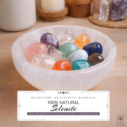 Selenite Crystal Bowls for Smudging, Healing, Recharging Crystals | Pure Selenite Smudge Bowl & Crystal Charging Station Ethically Sourced in Morocco (4 Inch (Pack of 1)