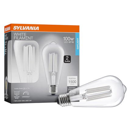 SYLVANIA ST19 Clear LED White Filament Bulb, 13W, 