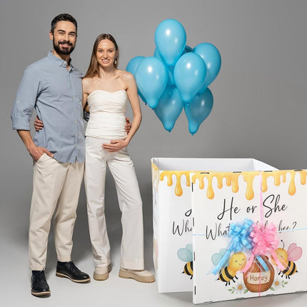 AmazingSpark 28in Jumbo Gender Reveal Gift Box Kit with Oversized Box Giant Pull Bows for Gender Reveal Baby Shower Birthday Party Decor(What Will Baby Bee)