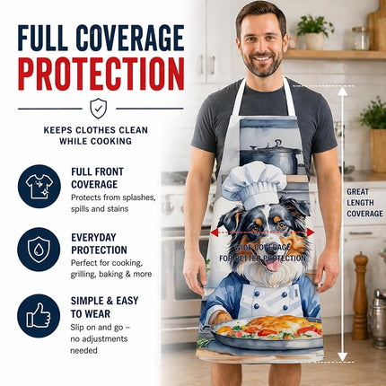 Caroline's Treasures Australian Shepherd The Chef Apron Cooking Kitchen Server Baking Crafts Gardening for Adult Women Men, Unisex, Large, Multicolor