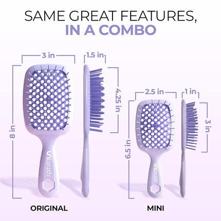 FHI HEAT UNbrush and UNbrush MINI Wet & Dry Vented Detangling Hair Brush, Lilac Light Purple