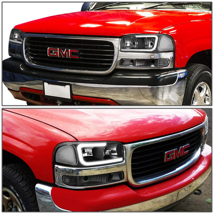 DNA MOTORING HL-LB2-SIERRA99-BK-CL1 Luces de Parachoques de Carcasa Negra+Faros Delanteros con DRL LED de Repuesto Compatible con Sierra 99-06