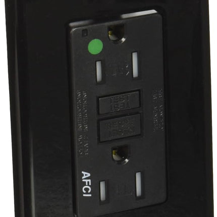 Leviton AFTR1-HGE Receptáculo dúplex AFCI de grado hospitalario de 15 amperios y 125 voltios a prueba de manipulaciones, negro