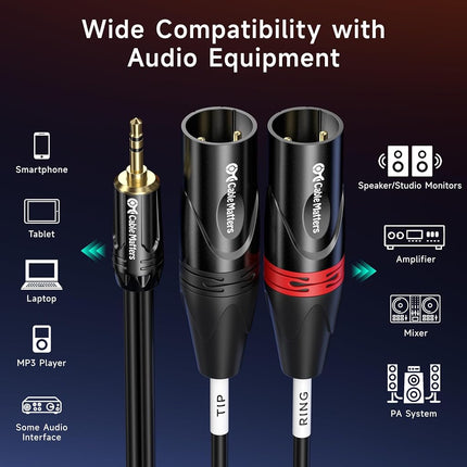 Cable Matters 0.3 cm TRS to 2 XLR Cable, Male-to-Male, 3 ft