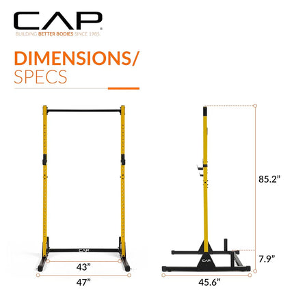 CAP Barbell Power Rack with Pull Up Bar & Attachments - Squat Rack & Strength Training Power Cage for Home Gym - Yellow