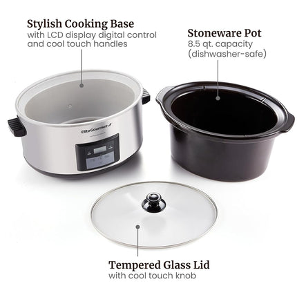 Elite Platinum MST-900D Maxi-Matic 8.5 Quart Digital Programmable Slow Cooker with Timer, Stainless Steel