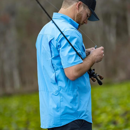 HUK Back Draft Solid Short Sleeve Button, Vented Fishing Shirt for Men, Marolina Blue, 3XL