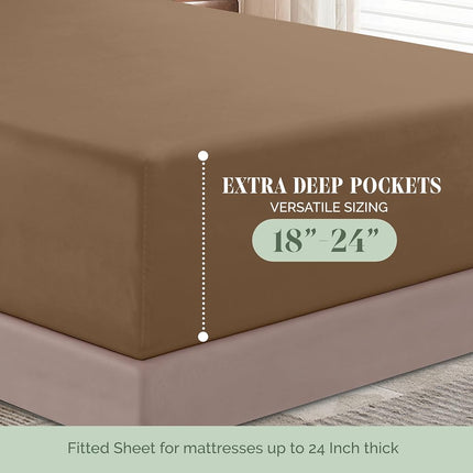 Elegant Comfort Luxurious 1500 Premium Hotel Quality Microfiber 4-Piece Sheet Set, 18-24 Inches Deep - Extra Deep Pocket Sheets - Ultra Soft 4PC Deep Pocket Sheets, Queen, Taupe
