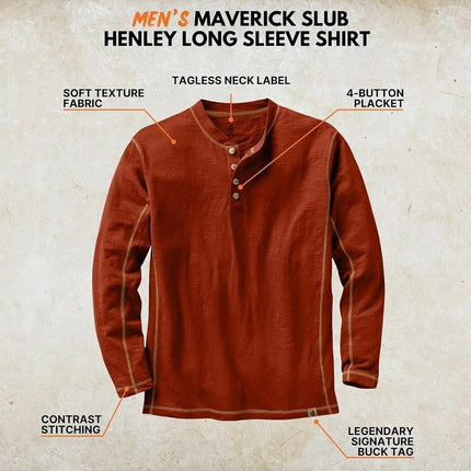 Legendary Whitetails Men's Maverick Slub Henley Shirt, Barnwood, 5X-Large Big