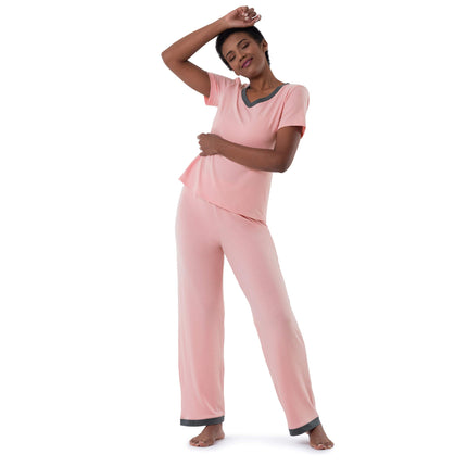 Fruit of the Loom Women's Short Sleeve Tee and Pant 2 Piece Sleep Pajama Set, Soft Pink, L