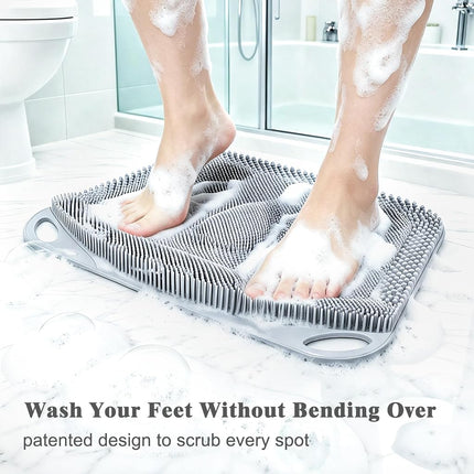 FREATECH Large Shower Foot Scrubber Mat, Silicone Foot Cleaner Brush to Clean, Exfoliate and Massage Feet Without Bending Over, Improve Foot Appearance and Overall Health, Grey - 17.3" x 13"