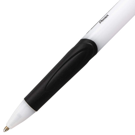 Pentel Pens, GlideWrite Ballpoint Pen with TechniFLO Ink - Bulk Pack of 12 BLACK Ink Pens 1.0mm with Retractable Barrel Design - Easy Grip & Smooth Writing, Metal Tip, Medium point pen.