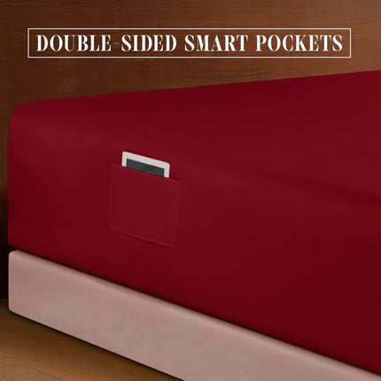 Elegant Comfort Luxurious 1500 Premium Hotel Quality Microfiber 4-Piece Sheet Set, 18-24 Inches Deep - Extra Deep Pocket Sheets - Ultra Soft 4PC Deep Pocket Sheets, King, Burgundy
