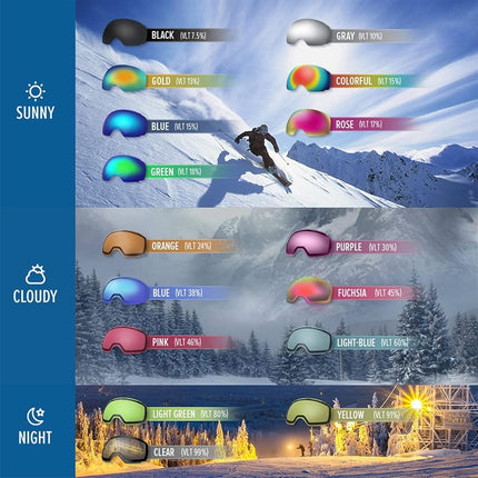 OutdoorMaster Ski Goggles OTG - Over Glasses Ski/Snowboard Goggles for Men, Women & Youth - 100% UV Protection (Whiteframe Pinklens VLT12%)