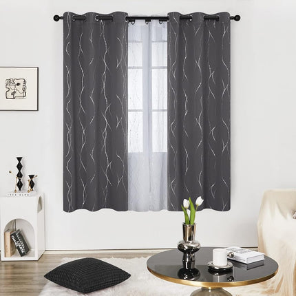 Deconovo Cortinas Opacas para Dormitorio, 72 Pulgadas de Largo - Cortinas para Oscurecer la Habitación, Cortinas con Ojales para Ventana, Diseño de Ondas y Puntos (38 Ancho X 72 Largo, Negro, Juego de 2)