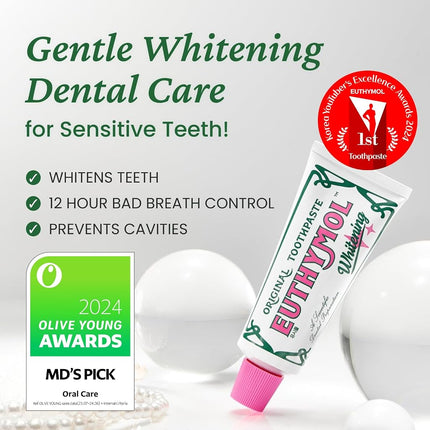 EUTHYMOL Whitening Toothpaste (3.7fl oz, Pack of 3) - Stain Removal in 2 Weeks, Long-Lasting Freshness for Sensitive Gum & Teeth. Bad Breath, Cavity Prevention. Recyclable Aluminum Tube.