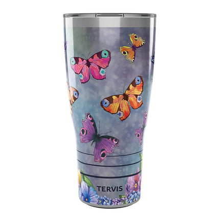 Vaso térmico Tervis Traveler Butterfly Garden de triple pared, mantiene las bebidas frías y calientes, 887 ml, acero inoxidable