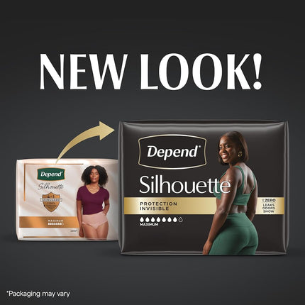 Depend Silhouette Incontinence Underwear, Extra-Large (50–60" Waist), Maximum Absorbency, Black, 48 Count (2 Packs of 24)