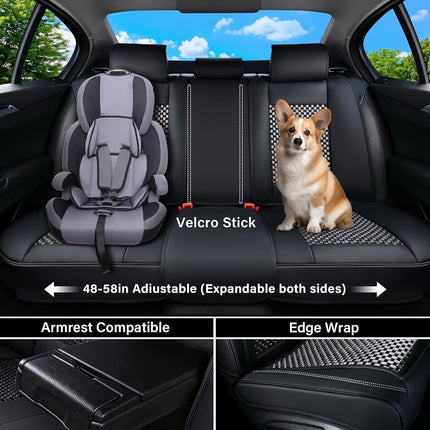 Coverado Leather Seat Covers for Car, Waterproof Car Seat Covers Full Set, 2 in 1 Conversions Car Seat Cover Protector Car Accessories Universal Fit for Most Cars SUVs and Trucks（Black&Gray