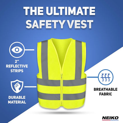 Gilet de sécurité haute visibilité Neiko ANSI Classe 2, sans poche, jaune néon, taille M
