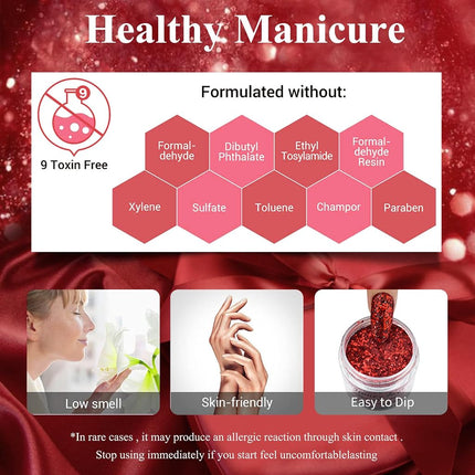 28g/Box Rose Red Wine Shine Glitter Sequins Paillette Dip Powder Nails Dipping Nails Long-lasting Nails No UV Light Needed, (No.126)