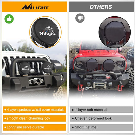 Nilight 7inch Round Offroad Driving Pod Light Cover, 7.25 Inch Diameter Black Leather Protective Cover for Auxiliary Ditch Fog Bumper Headlight on Jeep Truck SUV ATV UTV Tractor