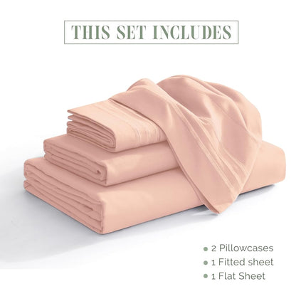 Elegant Comfort, Luxury Hotel Quality 1500 Microfibre Sheet Set - 4 Piece - Pleated with Full Elasticated Corners, Pocket up to 16" Deep Pocket, Blush