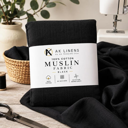 AK TRADING CO. MuslinBlack10yds Textile - Drape Fabric - Black 10 Yards Medium Weight - 100% Cotton (60") Wide Muslin Fabric, 10 Yards