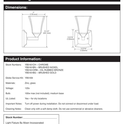 Moen YB5161ORB Voss 1-Light Dual-Mount Bath Bathroom Vanity Fixture with Frosted Glass, Oil Rubbed Bronze