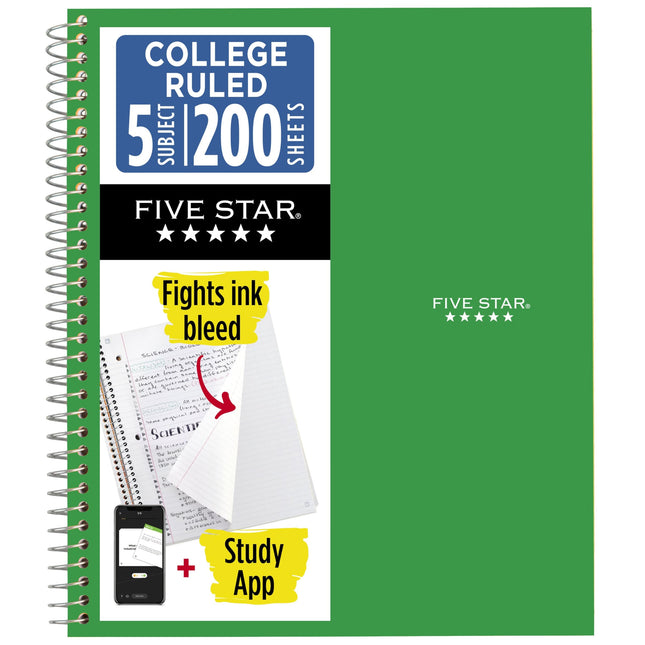 Five Star Spiral Notebook, 5 Subject, College Rule
