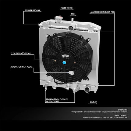 DNA Motoring RA+FS-HC92-42-AT-2 2-Row Radiator with 12V Fan Shroud Compatible with 92-00 Civic / 93-97 Del Sol / 94-01 Integra AT MT