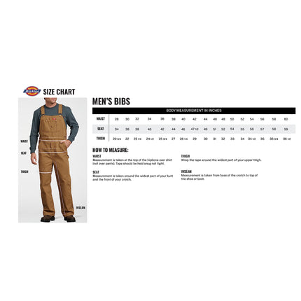 Dickies Mens Indigo Bib Overalls, Medium Heritage Tint, 36W x 32L