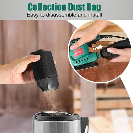 Detail Sander, HYCHIKA 200W 14000OPM Detail Sander with Efficient Dust Collection System, 12PCS Sandpapers, Hand Sanders for Woodworking Tight Space Sanding Home Decoration DIY Tools