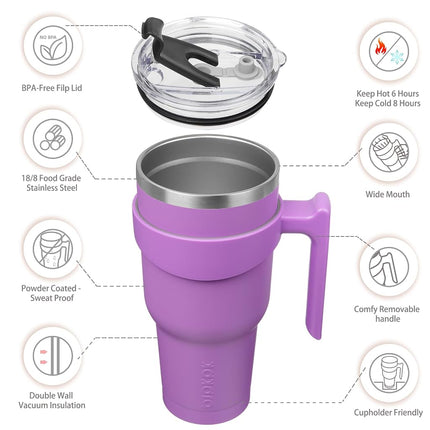 BJPKPK Tumbler with Handle 40 oz Stainless Steel Tumbler with Lid and Straw Insulated Coffee Cups,Lavender