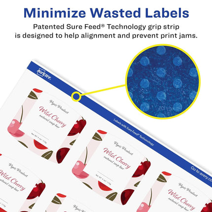 Avery Matte White Removable Arched Square Labels with Sure Feed Technology, Print-to-The-Edge, 2" x 2-3/16", 1,200 Removable Labels, Laser/Inkjet Printable Labels