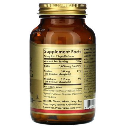 Solgar Biotin 5000 mcg - Supports Healthy Skin, Nails & Hair - Supports Energy Production & Metabolism - Vitamin B - Non-GMO, Vegan, Gluten Free - 180 Count