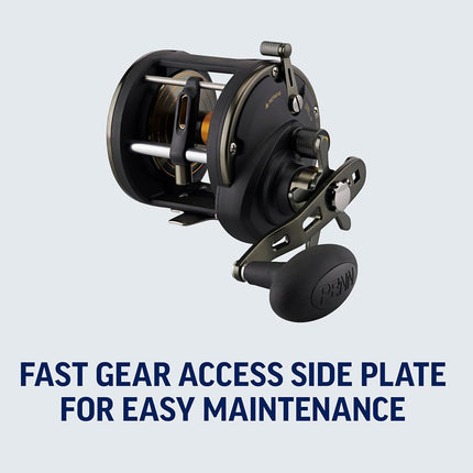 PENN Squall II Level Wind, Fishing Reel, Conventional Reels, Sea - Nearshore/Lake Fishing, Saltwater Boat or Kayak Fishing,Unisex, Black Gold, 20LC | Right Hand