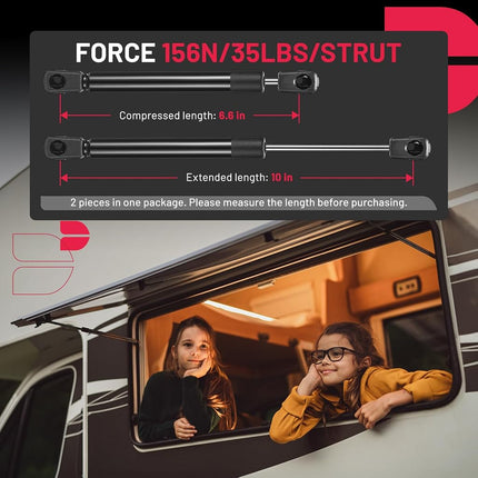 BDFHYK 4058 10 inch 35Lbs/(156N Gas Strut Shock Lift Support for are Leer Camper Shell Topper Rear Window, Truck Bed Cover, Cabinet lid Door, Trap Door, Outdoor Bench, Trash bin lid, Set of 2