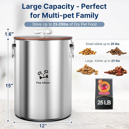 25 lb Stainless Steel Dog Food Storage Container with Airtight Lid for Pet