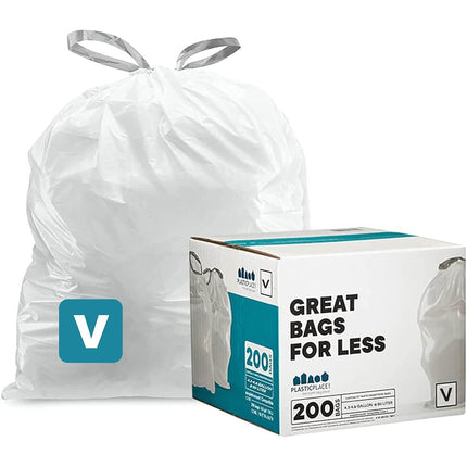 Sacs poubelle sur mesure Plasticplace, compatibles avec le Code V (200 pièces), sacs poubelle blancs à cordon de 16-18 litres (4,2-4,8 gallons), 36,8 cm x 69,8 cm