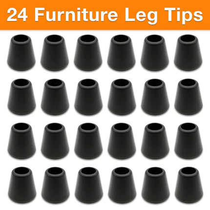 Shepherd Hardware 8758E 1/2-Inch Inside Diameter Rubber Chair Leg Tips, 24-Pack, Black, 1/2 Inch-24 Count (Pack of 1)